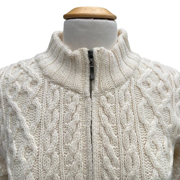 Inis Crafts Ireland 100% Wool Cable Knit Fisherman Zip Cardigan Sz M Coastal Sea - Picture 4 of 11